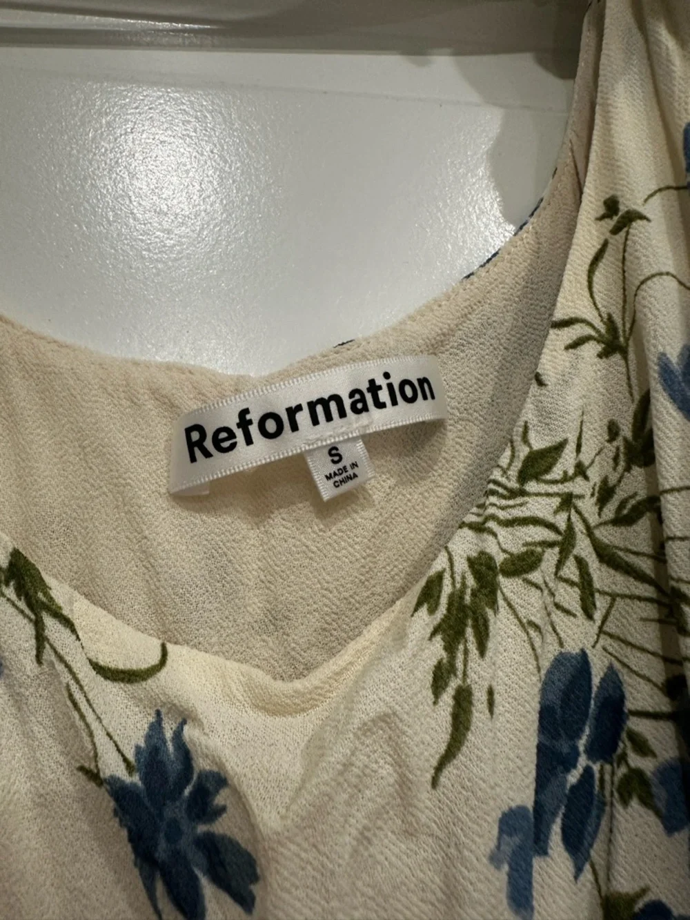Reformation Cream Dress with Blue Floral Print - Picture 3 of 5